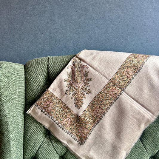 Scarlet & Olive Grace on Deep Beige Pashmina Turma