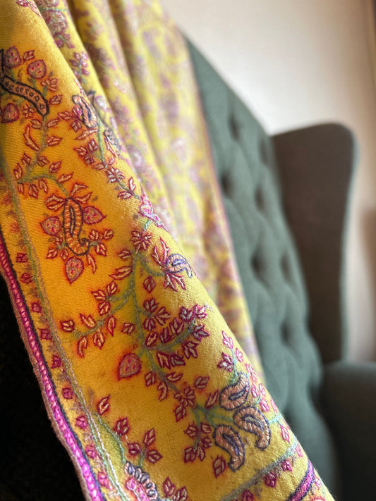 Yellow Jalidar floral shawl